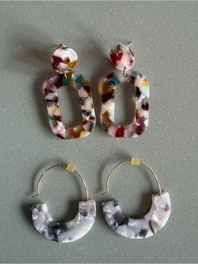 NWOT LOFT Multicolor Resin Drop Earrings & Marble Hoop Set - Women Jewelry